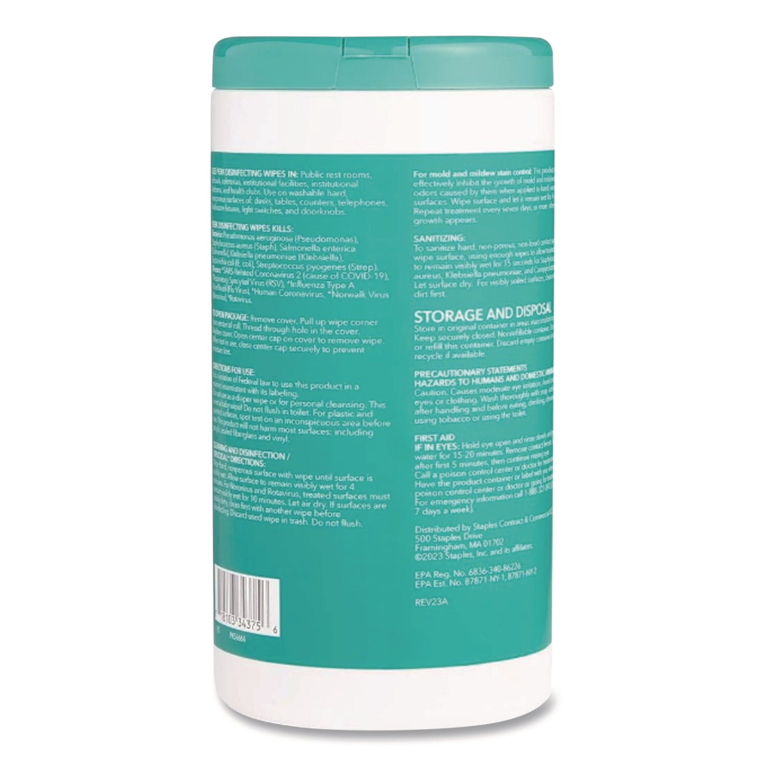 Disinfecting Wipes, 7 x 8, Fresh, White, 75 Wipes/Canister