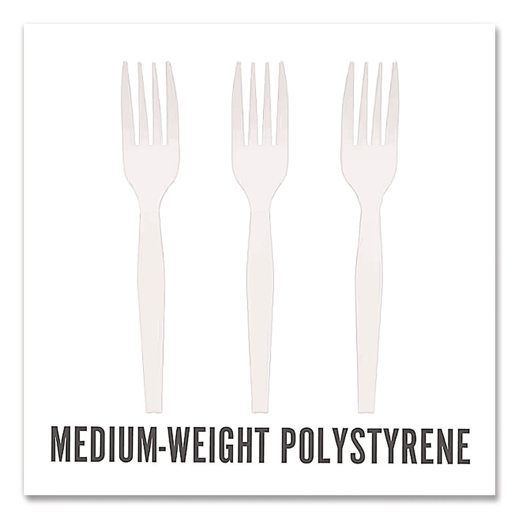 Mediumweight Plastic Cutlery, Fork, White, 1,000/Pack