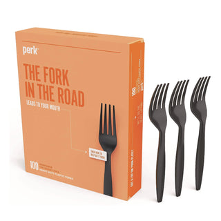 Heavyweight Plastic Cutlery, Fork, Black, 100/Pack
