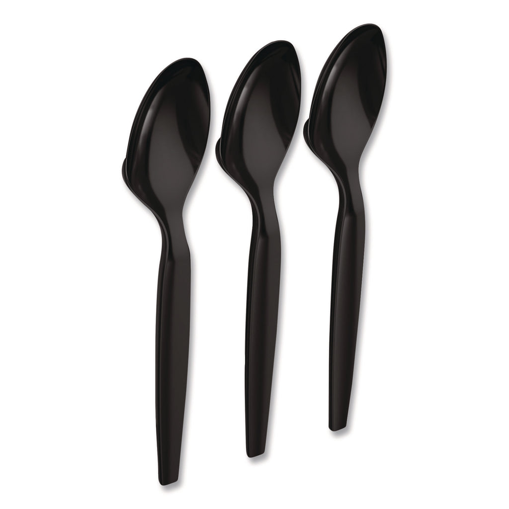 Heavyweight Plastic Cutlery, Teaspoon, Black, 100/Pack