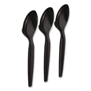 Heavyweight Plastic Cutlery, Teaspoon, Black, 100/Pack