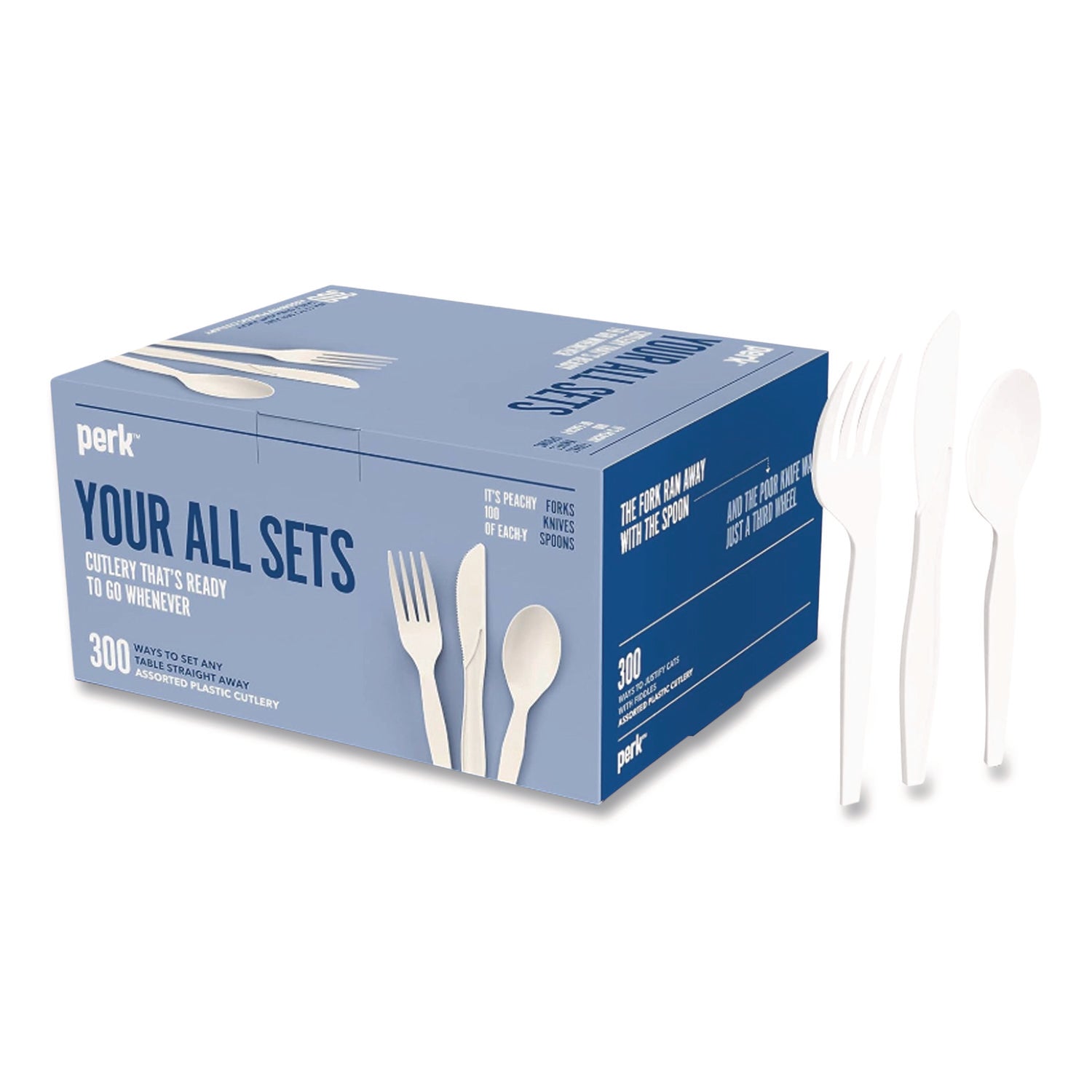 Mediumweight Plastic Cutlery, Fork/Knife/Teaspoon, White, 100 Sets/Pack