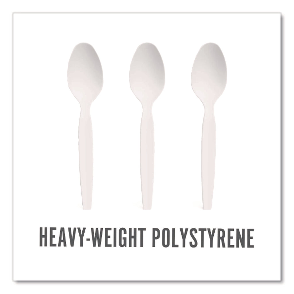Heavyweight Plastic Cutlery, Teaspoon, White, 100/Pack