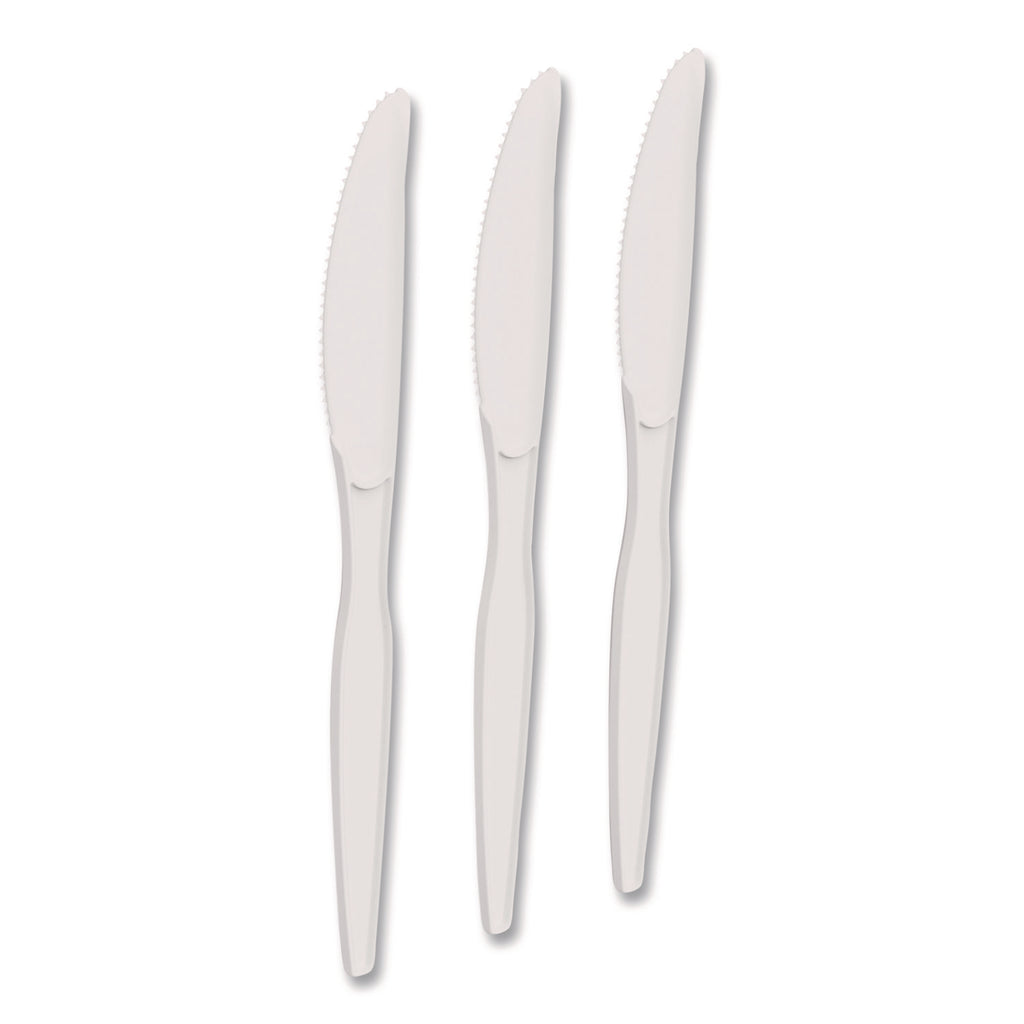 Heavyweight Plastic Cutlery, Knives, White, 100/Pack