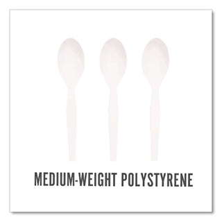 Mediumweight Plastic Cutlery, Teaspoon, White, 300/Pack