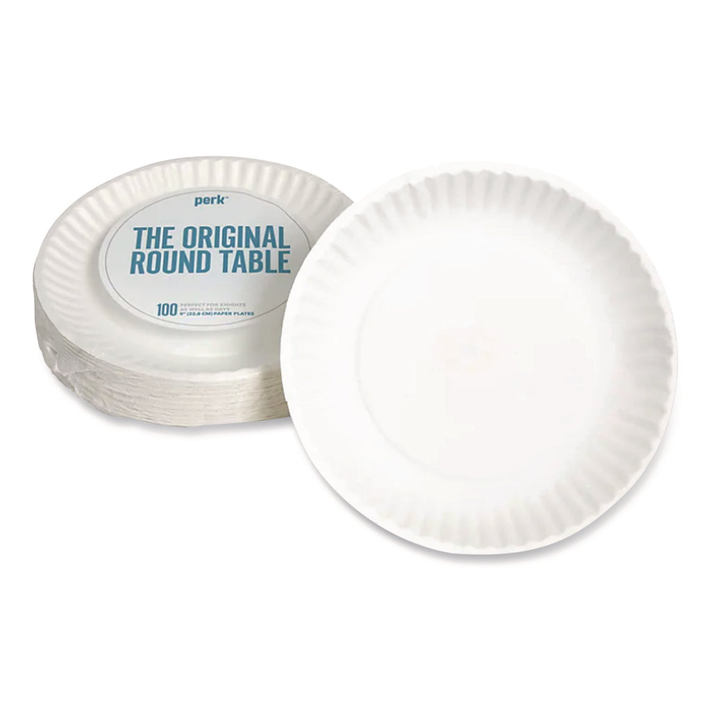 Economy Paper Plates, 9" dia, White, 100/Pack