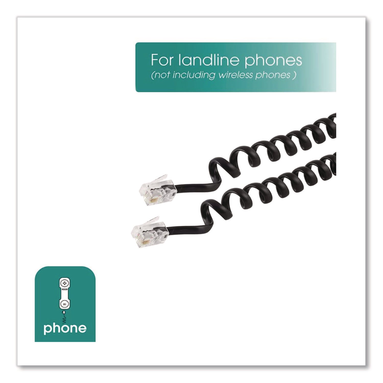 Coiled Phone Cord, Plug/Plug, 12 ft, Black