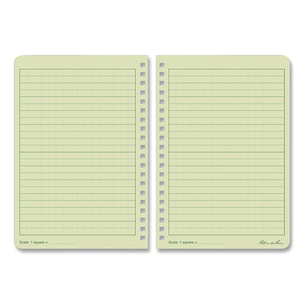 All-Weather Wire-O Notebook, Universal: Narrow Rule and Quadrille Rule, Dark Green Cover, (32) 7 x 4.63 Sheets
