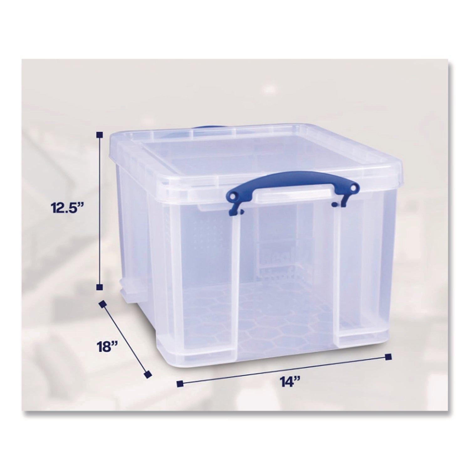 Snap-Lid Storage Bin, 8.45 gal, 14" x 18" x 12.25", Clear/Blue, 3/Pack
