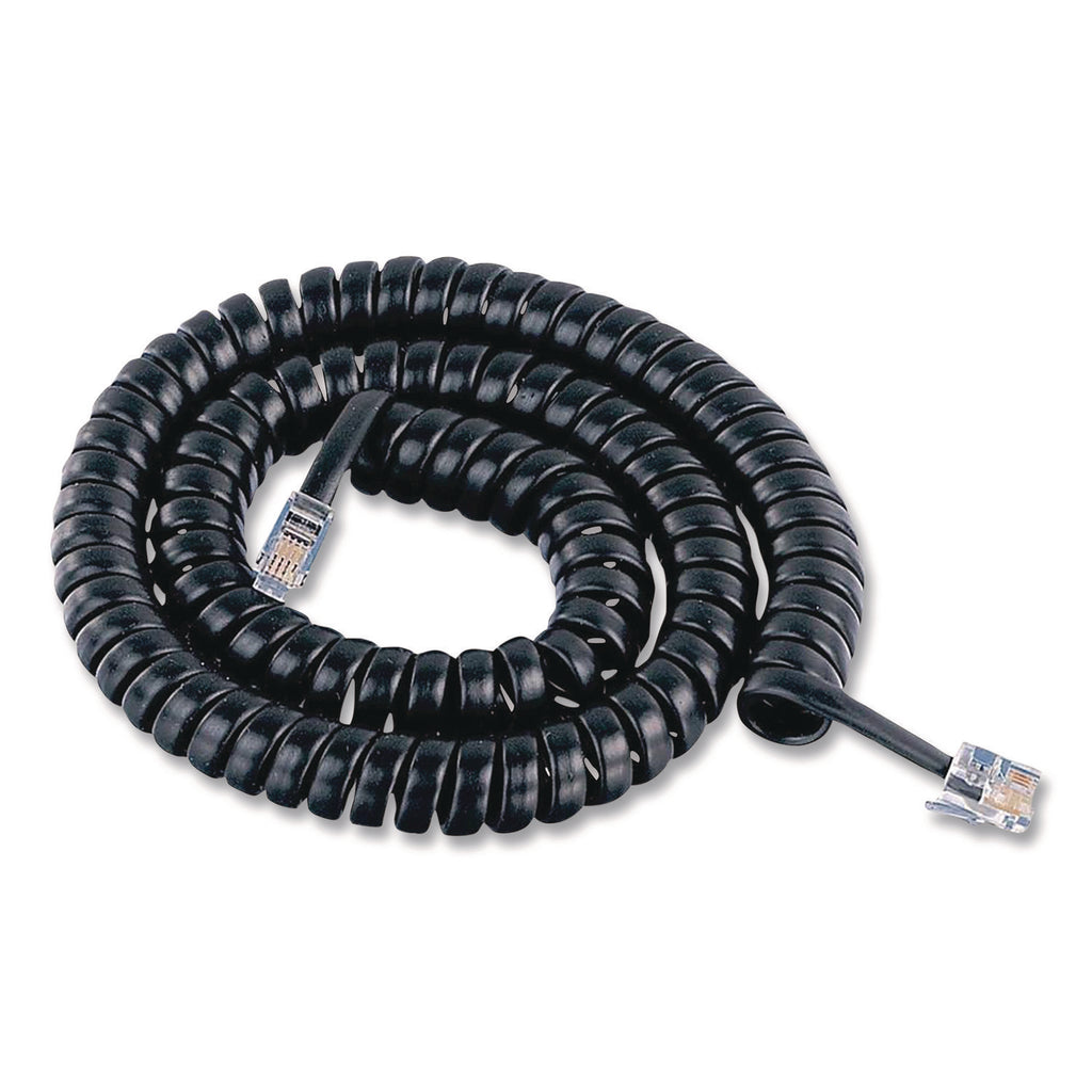 Coiled Telephone Cord, Plug/Plug, 25 ft, Black
