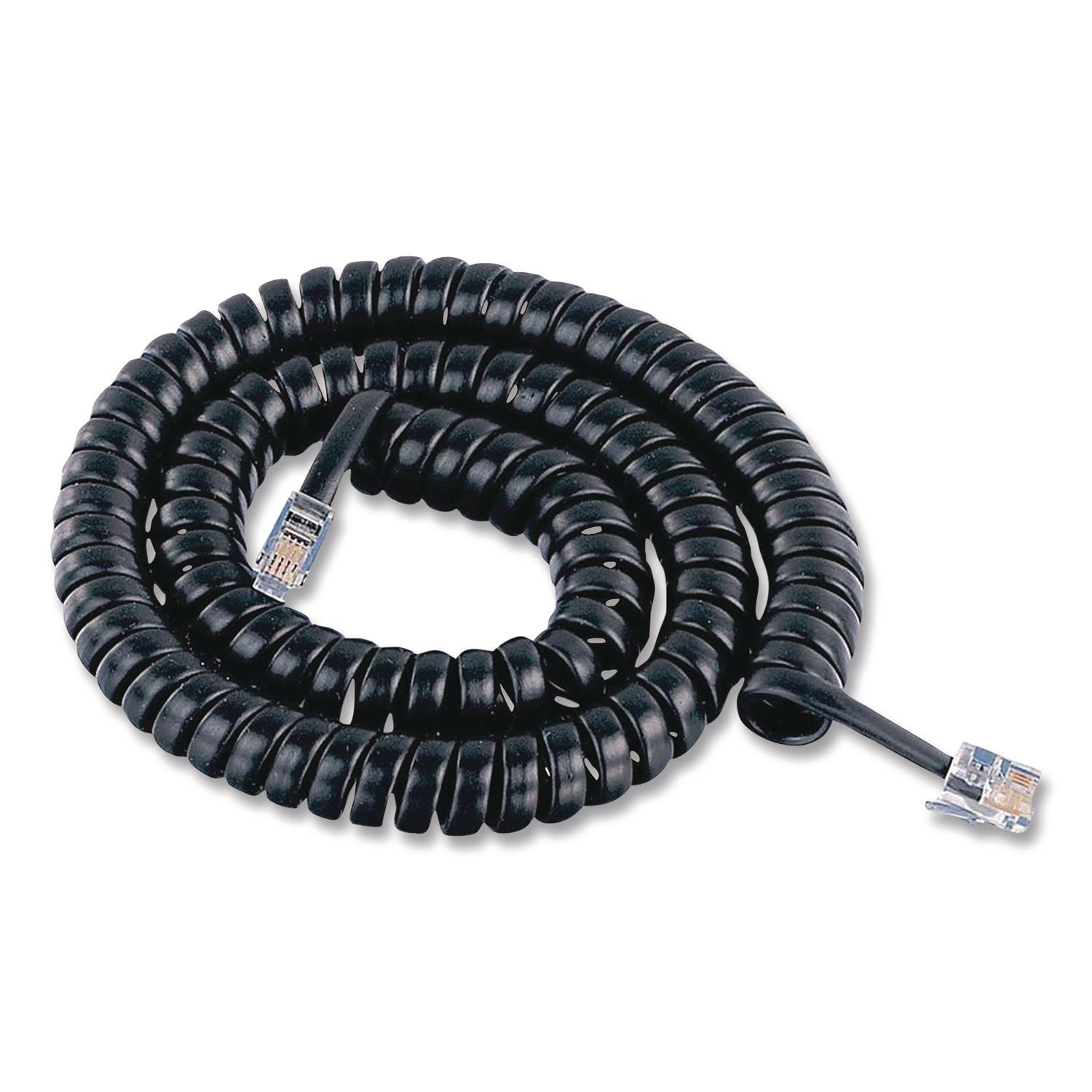 Coiled Telephone Cord, Plug/Plug, 25 ft, Black
