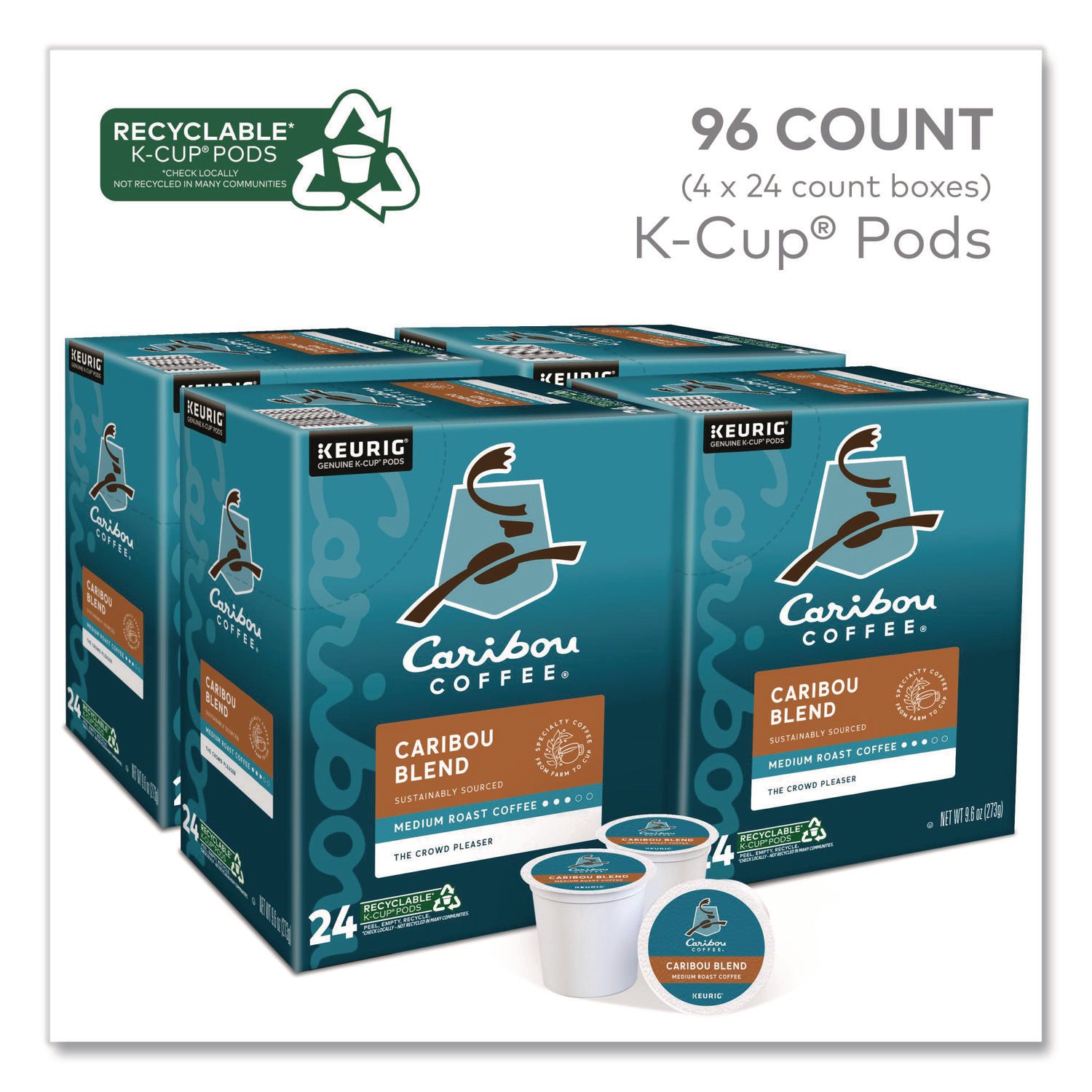 Caribou Blend Coffee K-Cups, 96/Carton