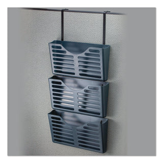 Recycled Plastic Cubicle Triple File Pocket, Cubicle Pins Mount, 13.5 x 4.75 x 28, Charcoal