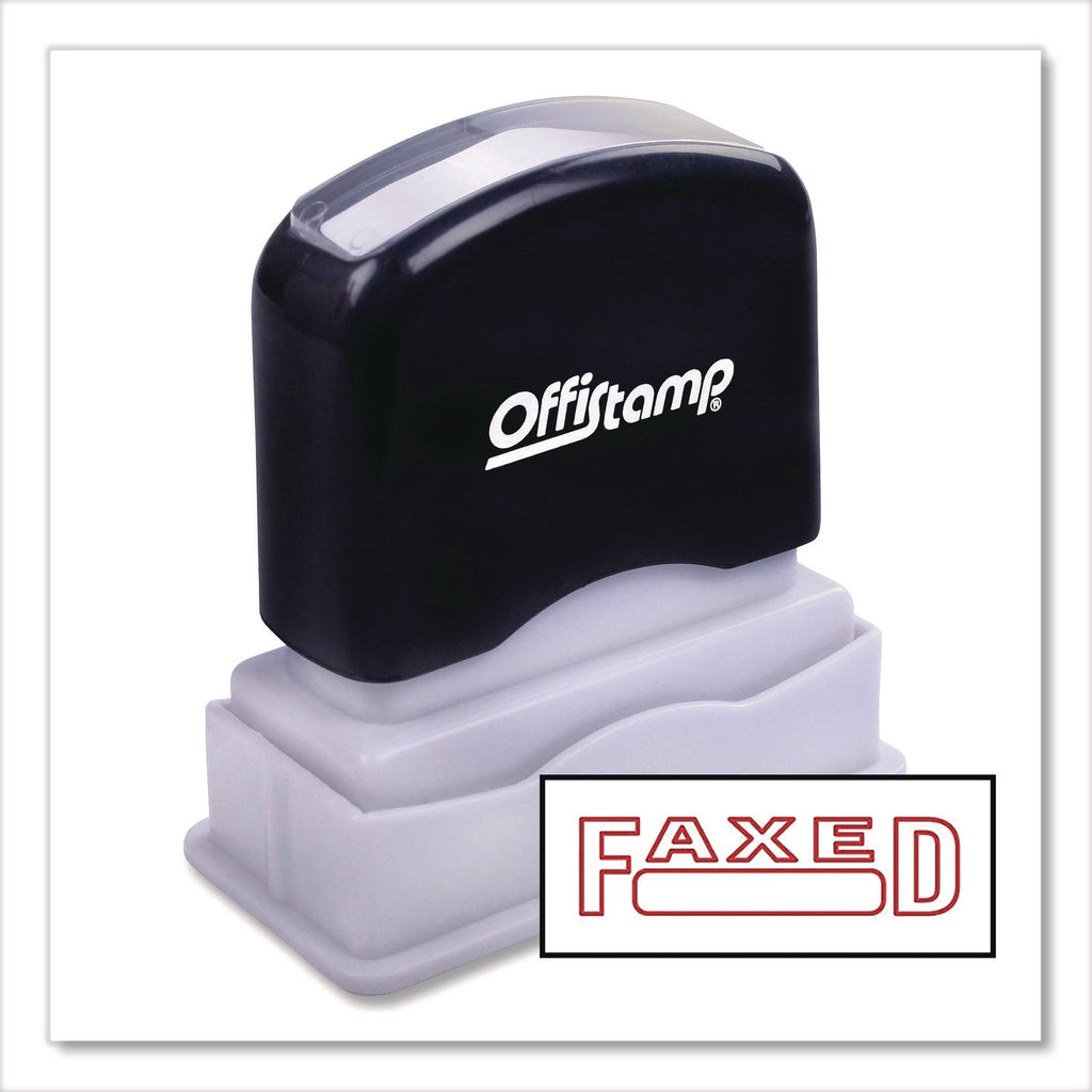Pre-Inked Message Stamp with Blank Date Box, FAXED, 1.63" x 0.38", Red Ink