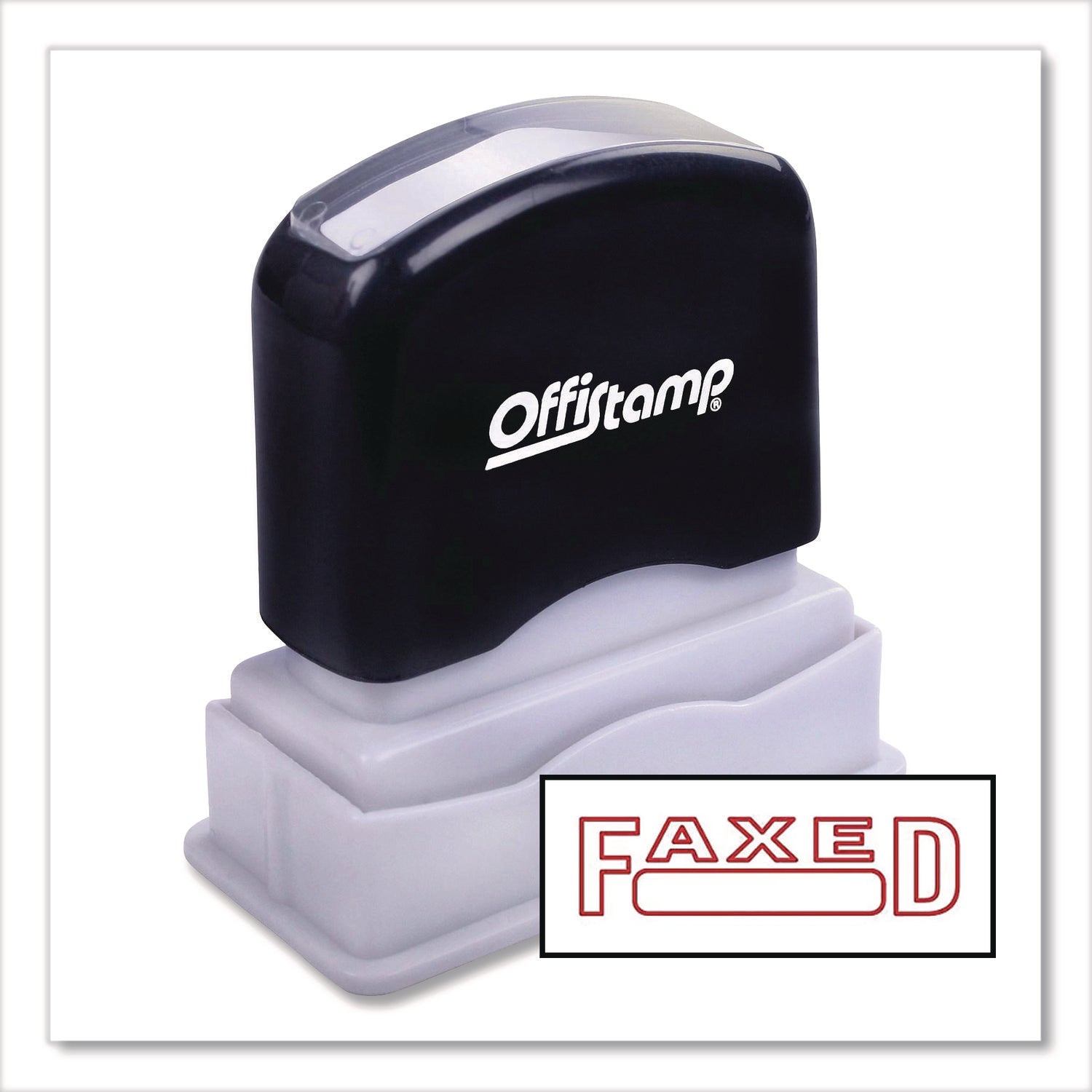 Pre-Inked Message Stamp with Blank Date Box, FAXED, 1.63" x 0.38", Red Ink