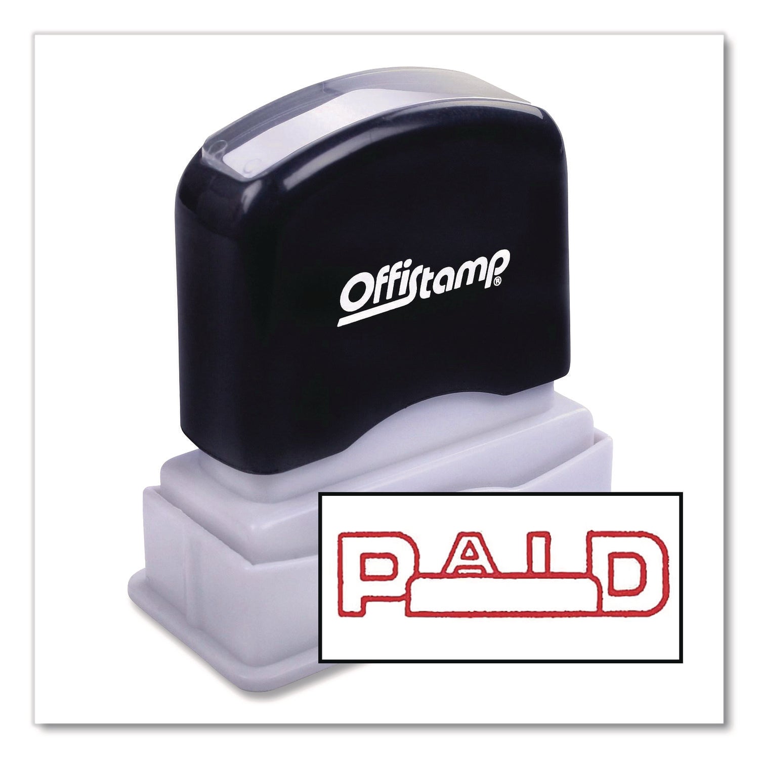 Pre-Inked Message Stamp with Blank Date Box, PAID, 1.63" x 0.38", Red Ink