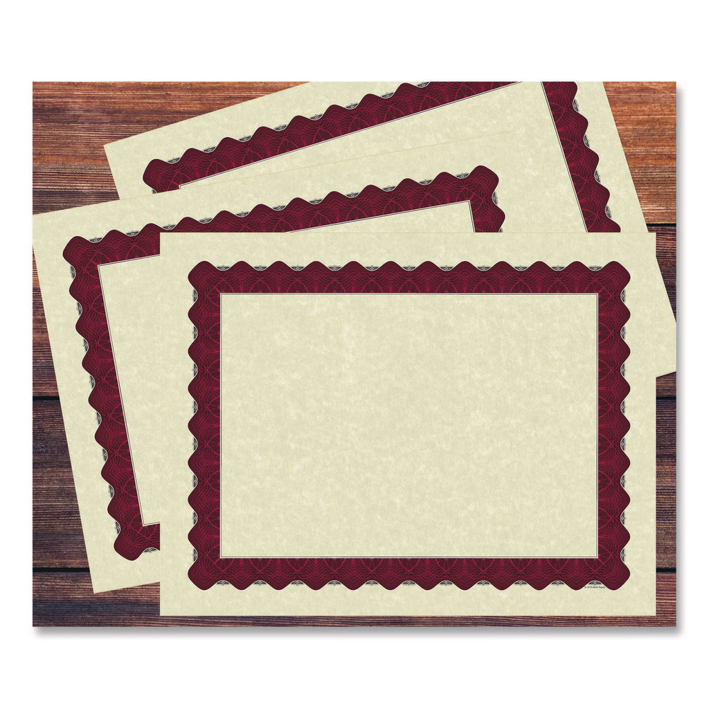Metallic Border Certificates, 11 x 8.5, Ivory/Red with Red Border, 100/Pack