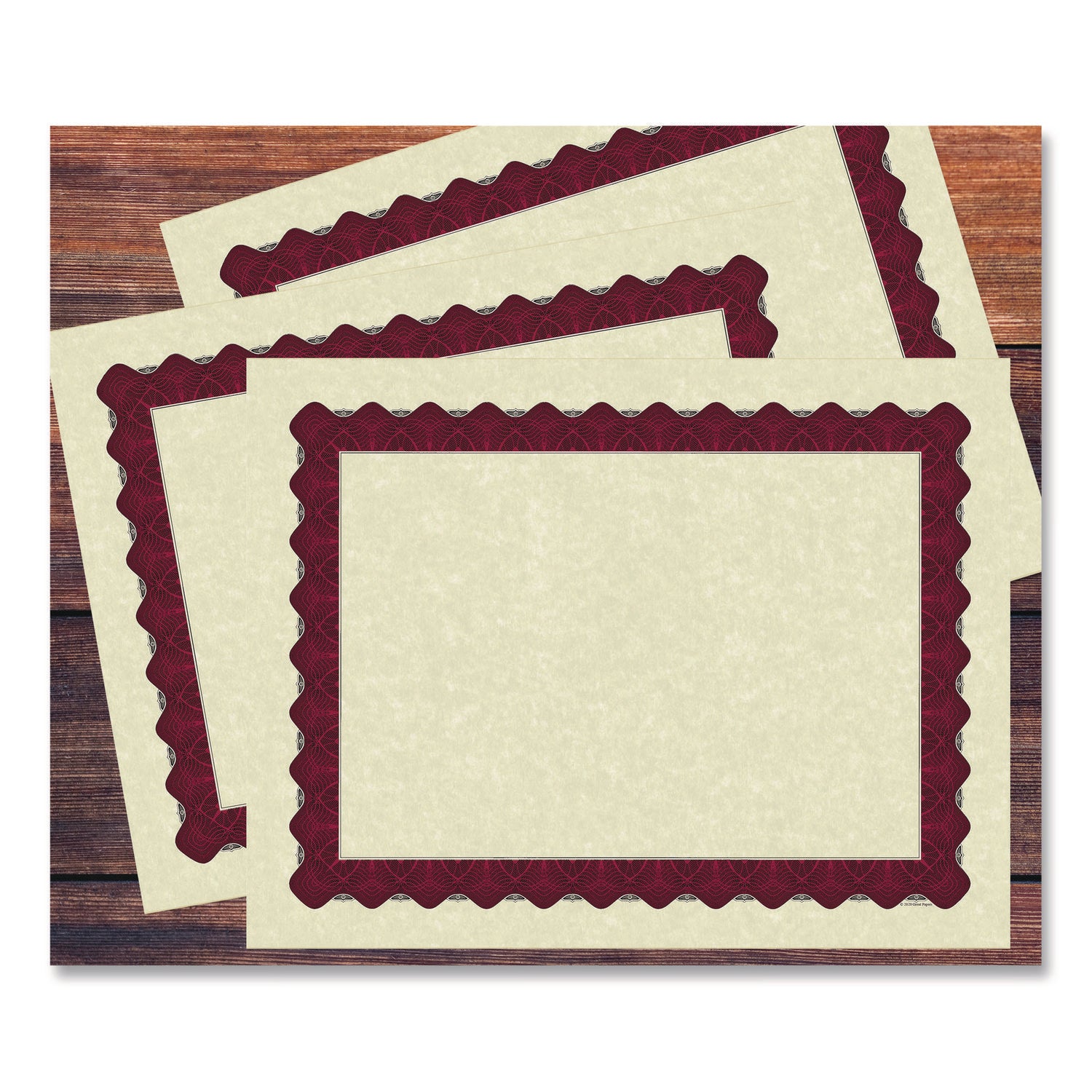 Metallic Border Certificates, 11 x 8.5, Ivory/Red with Red Border, 100/Pack