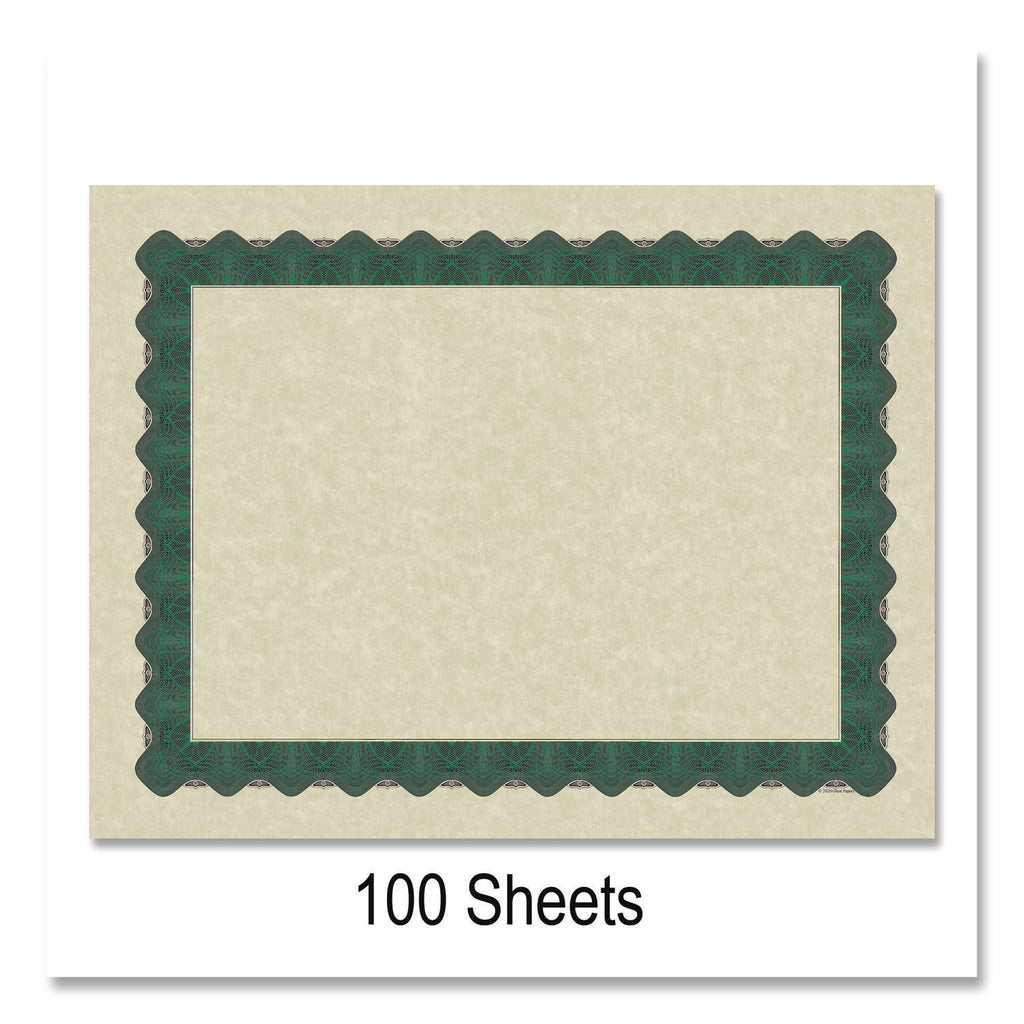 Metallic Border Certificates, 11 x 8.5, Ivory/Green with Green Border, 100/Pack