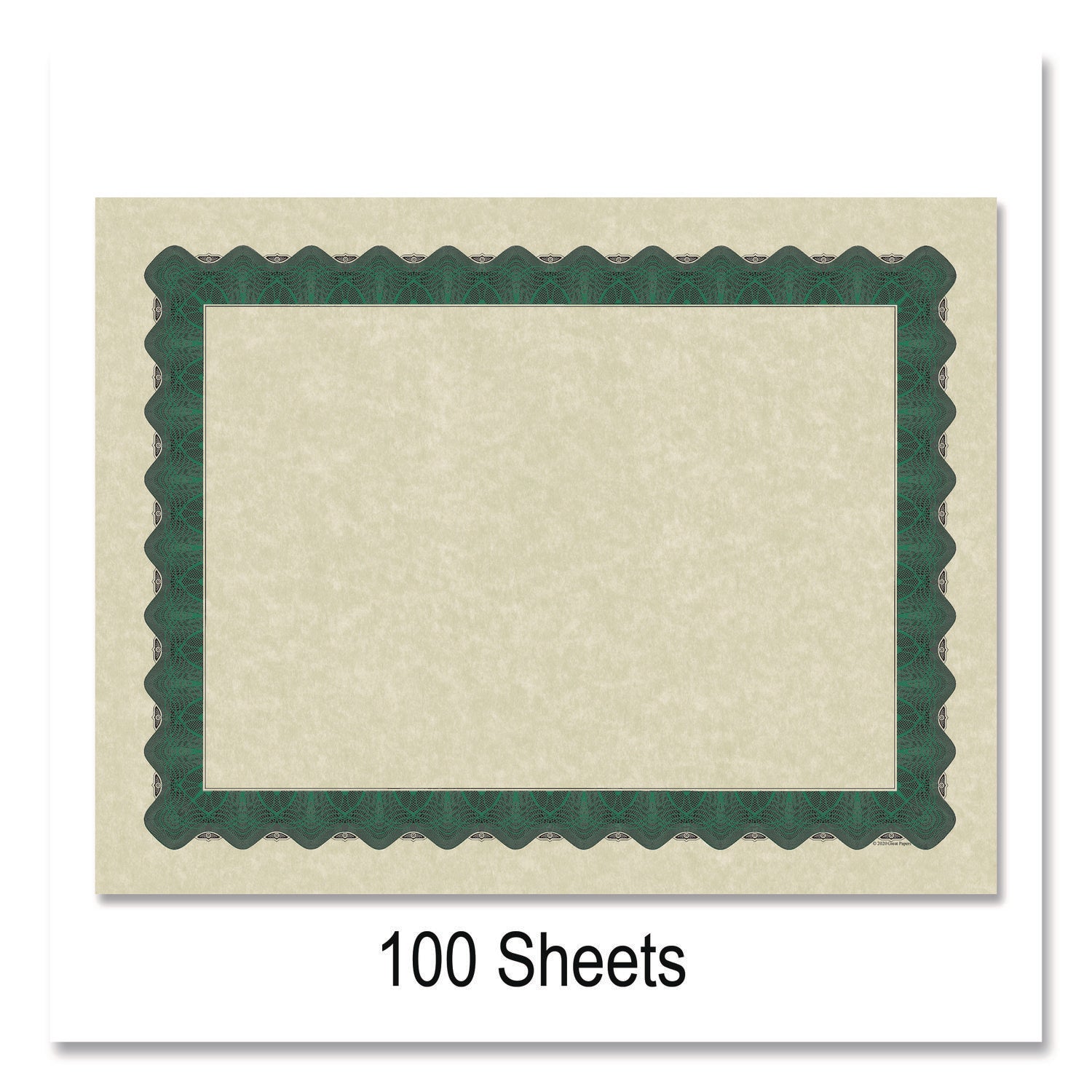 Metallic Border Certificates, 11 x 8.5, Ivory/Green with Green Border, 100/Pack