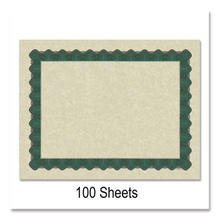 Metallic Border Certificates, 11 x 8.5, Ivory/Green with Green Border, 100/Pack