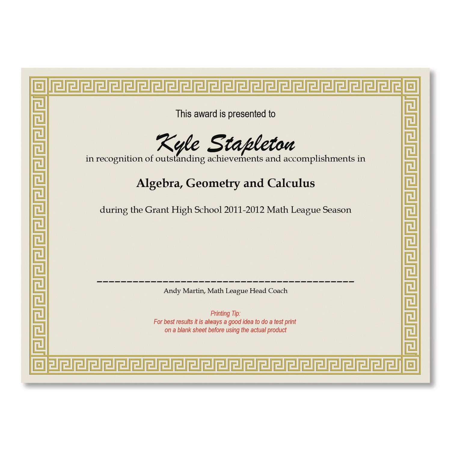 Foil Border Certificates, 8.5 x 11, Ivory/Gold with Channel Gold Border, 12/Pack