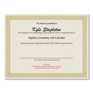 Foil Border Certificates, 8.5 x 11, Ivory/Gold with Channel Gold Border, 12/Pack