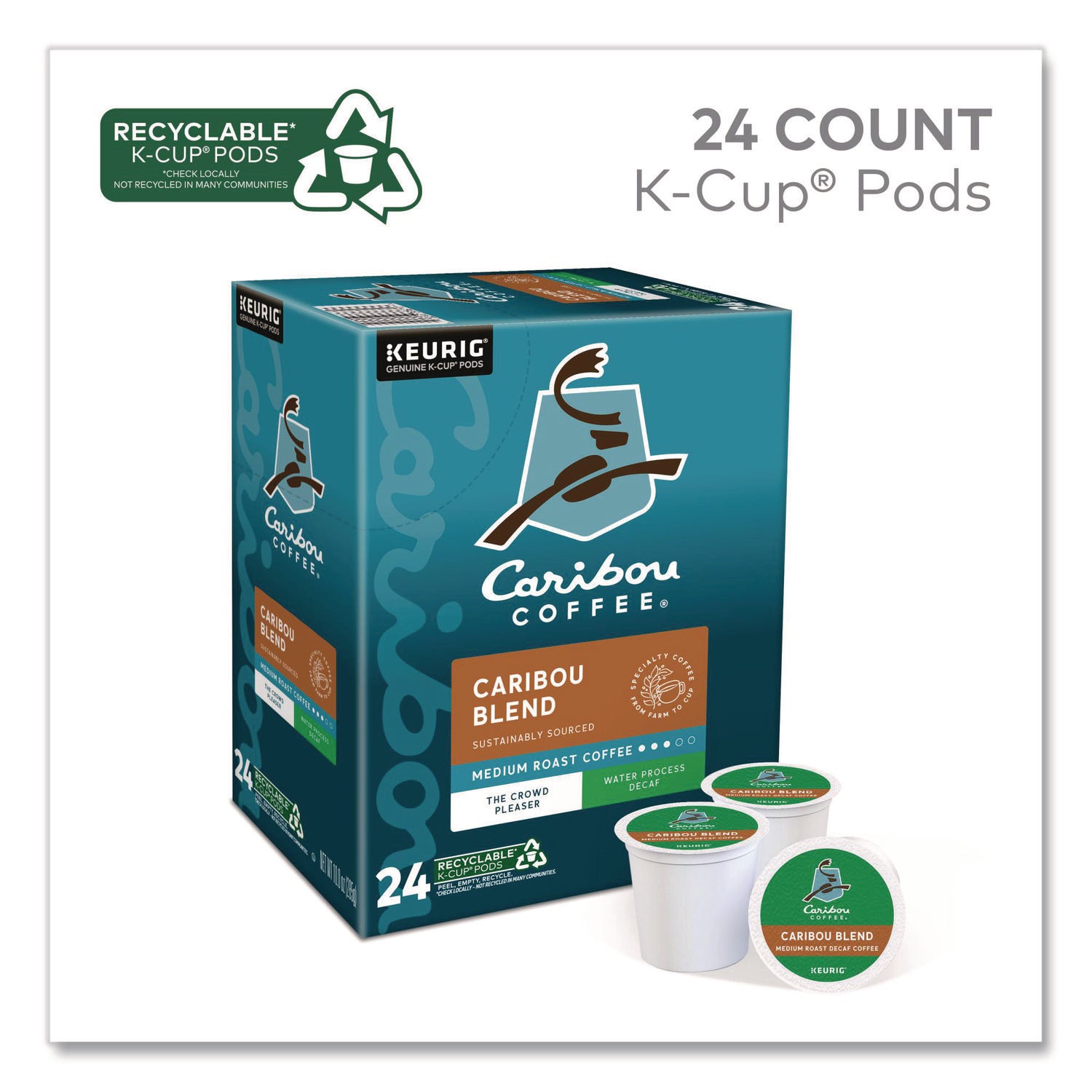 Caribou Blend Decaf Coffee K-Cups, 24/Box
