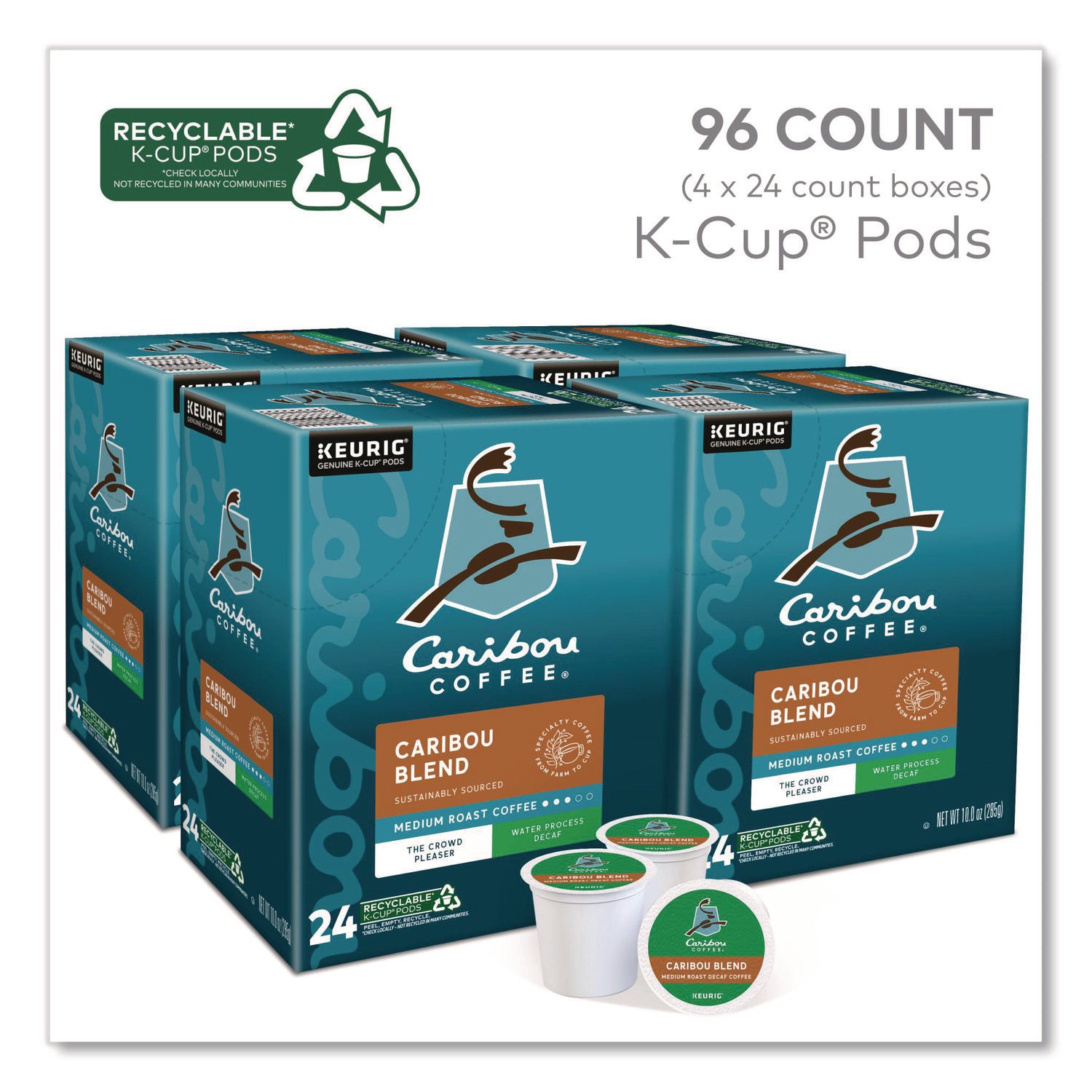 Caribou Blend Decaf Coffee K-Cups, 96/Carton