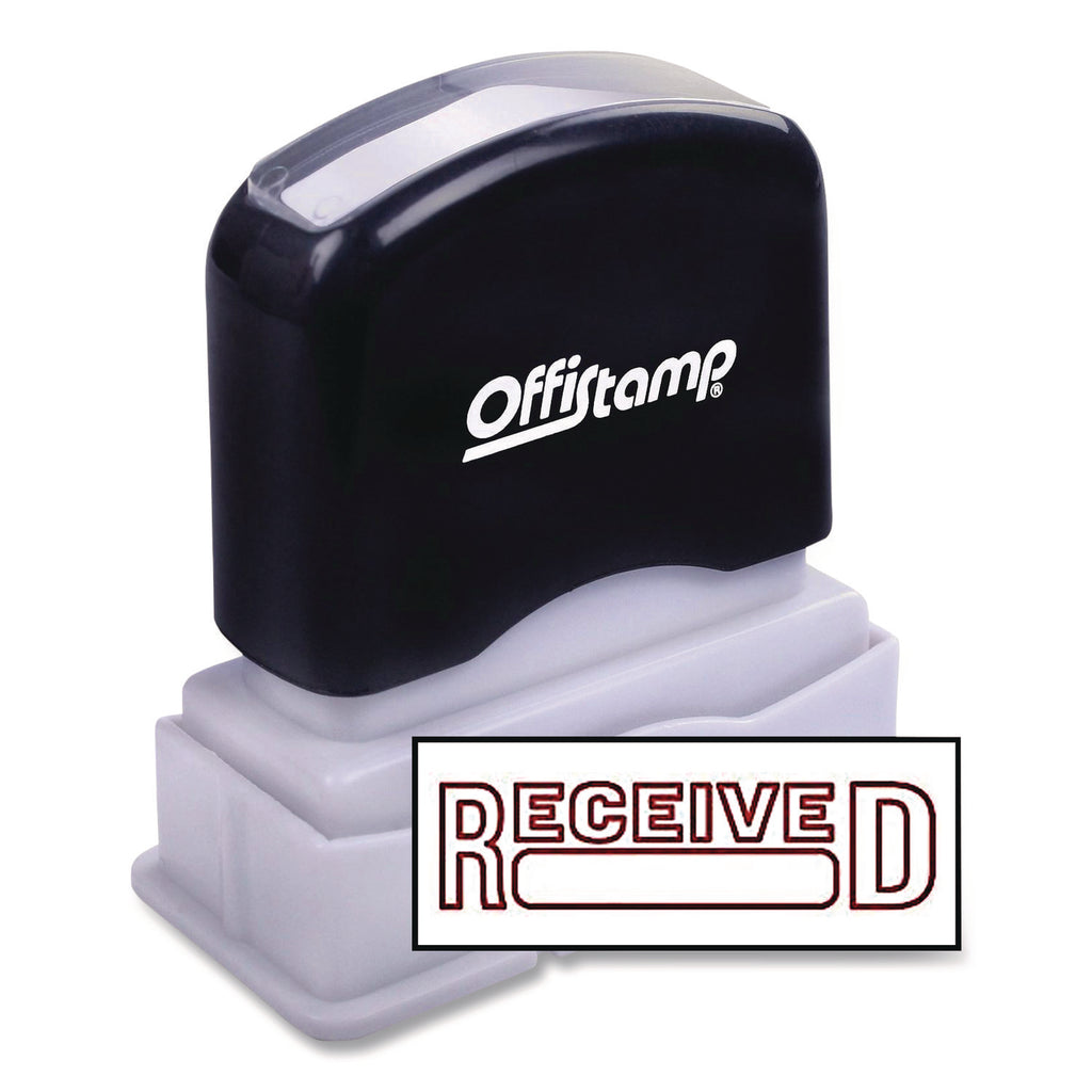 Pre-Inked Message Stamp with Blank Date Box, RECEIVED, 1.63" x 0.38", Red Ink