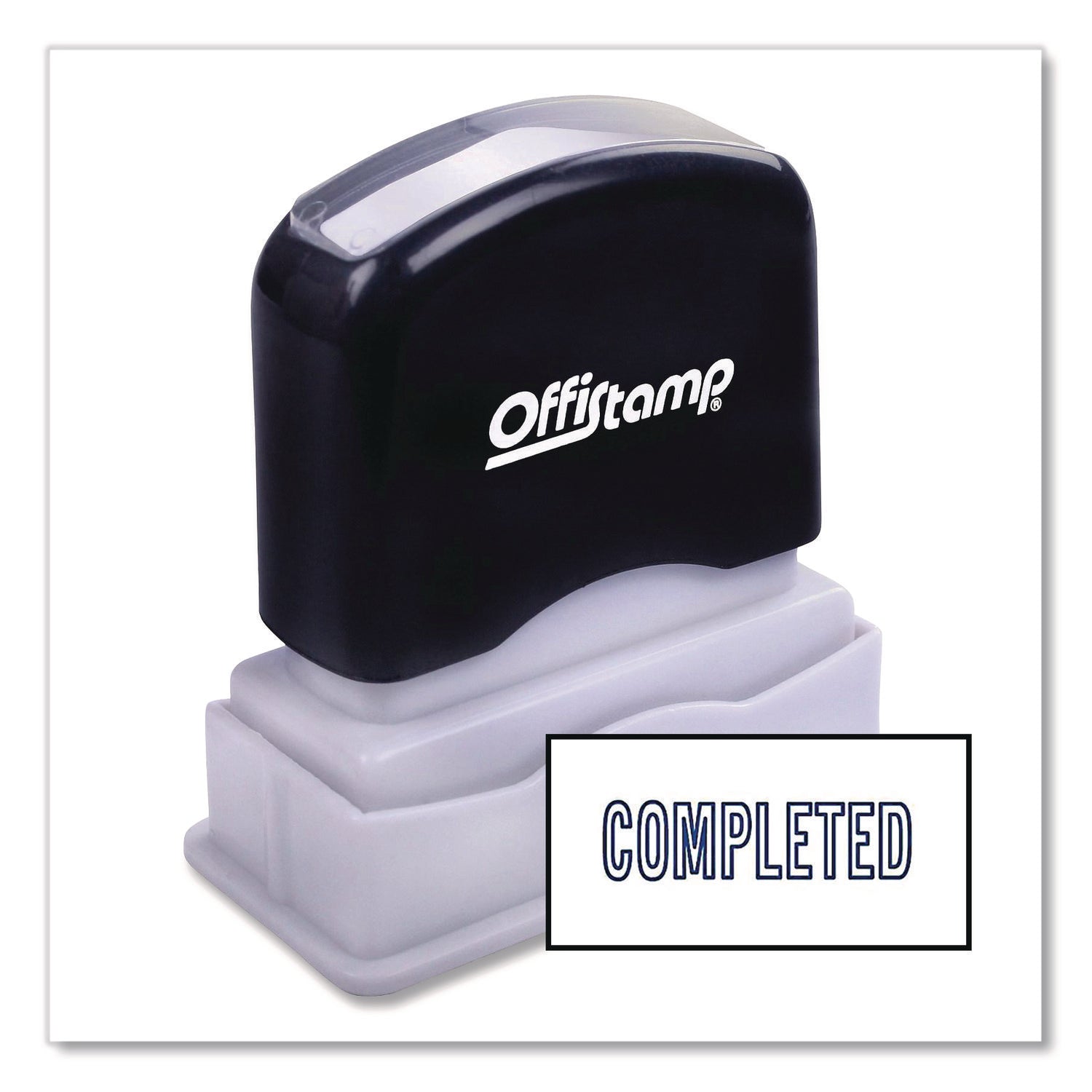 Pre-Inked Message Stamp, COMPLETED, 1.63" x 0.38", Blue Ink