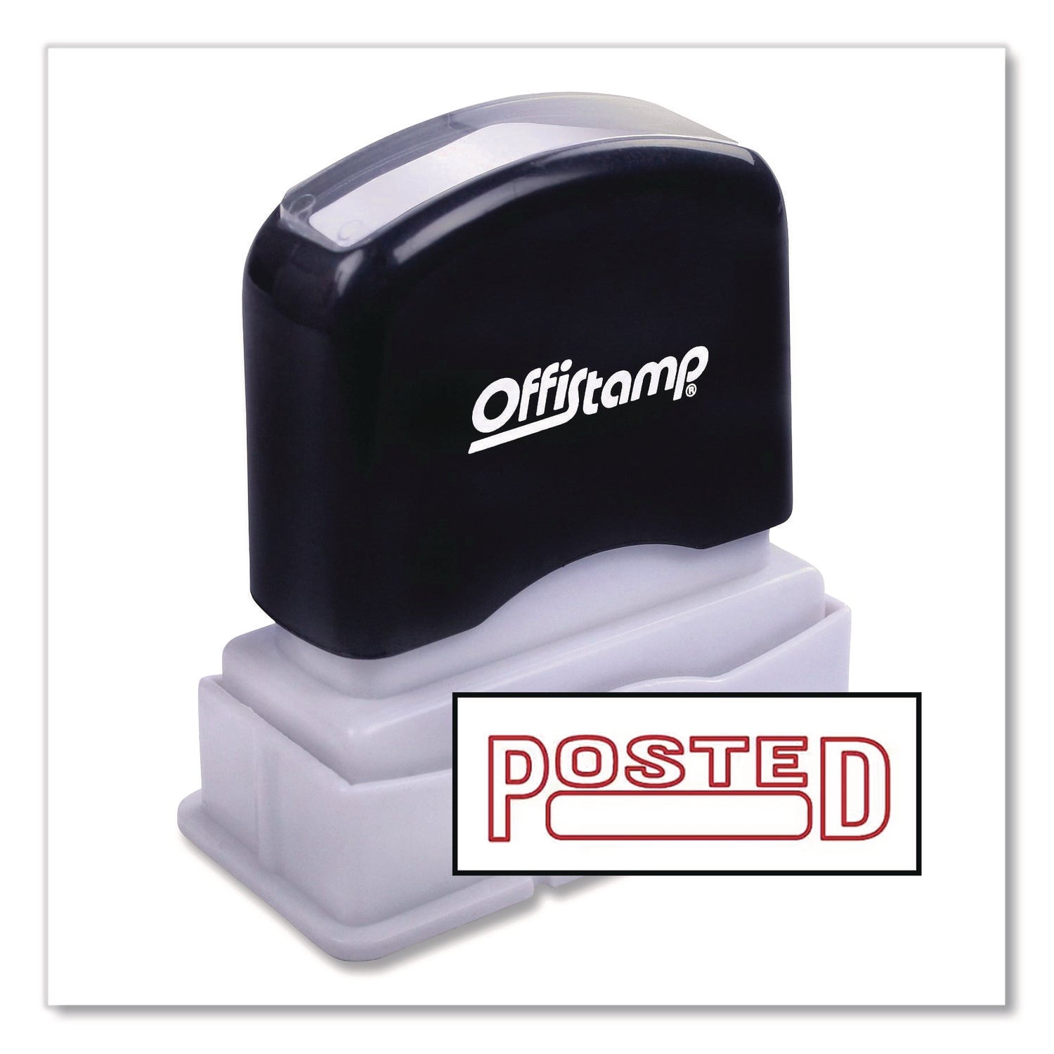 Pre-Inked Message Stamp with Blank Date Box, POSTED, 1.63" x 0.38", Red Ink