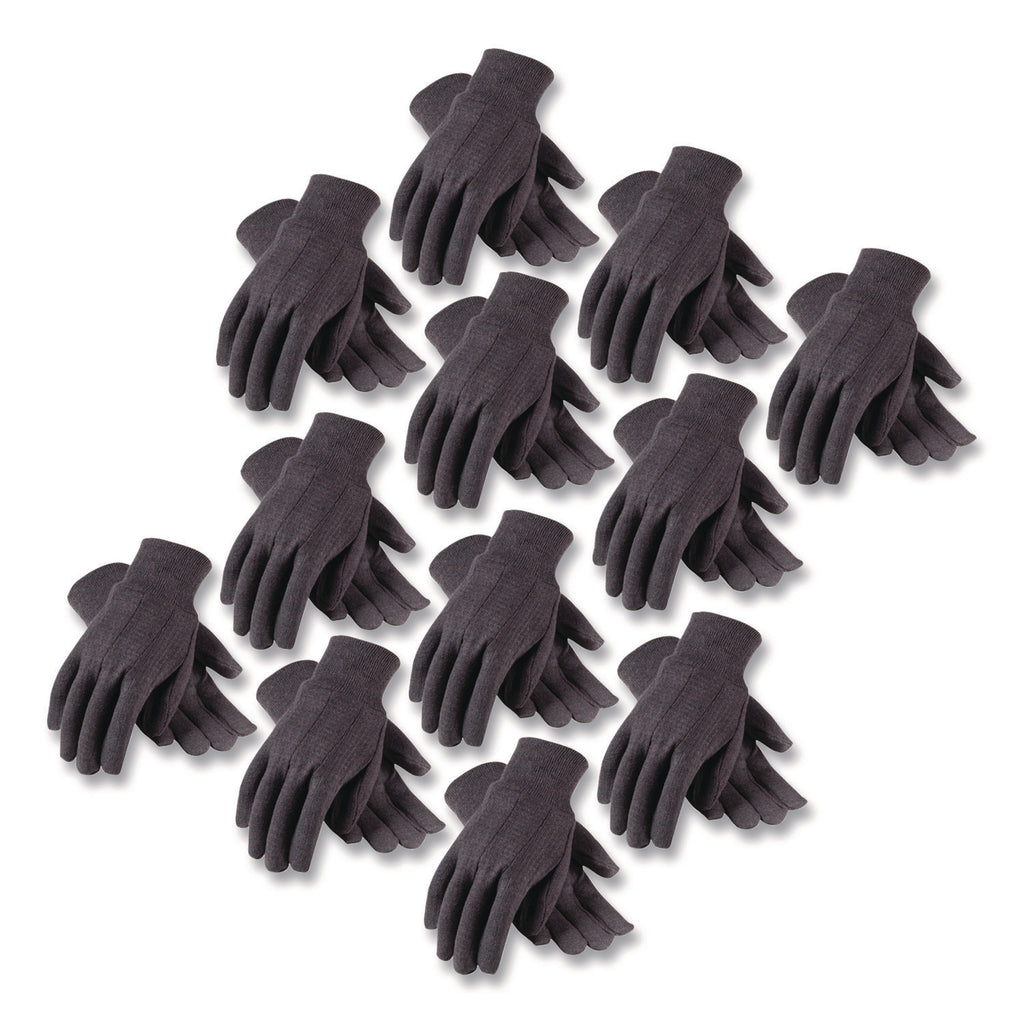 Polyester/Cotton Jersey Gloves, Men's, Brown, 12 Pairs