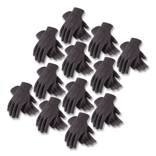 Polyester/Cotton Jersey Gloves, Men's, Brown, 12 Pairs