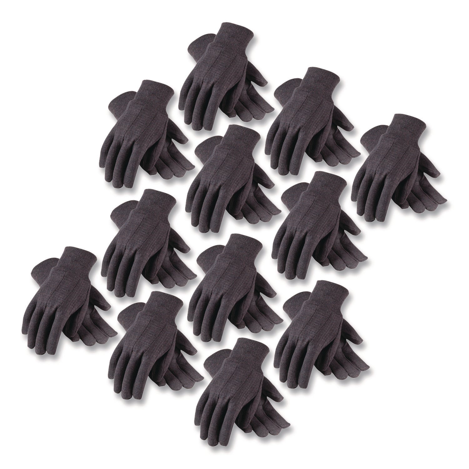 Polyester/Cotton Jersey Gloves, Men's, Brown, 12 Pairs