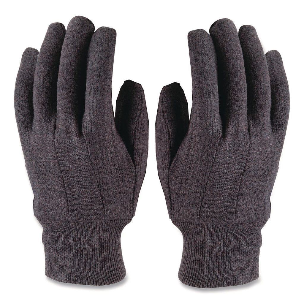 Polyester/Cotton Jersey Gloves, Men's, Brown, 12 Pairs