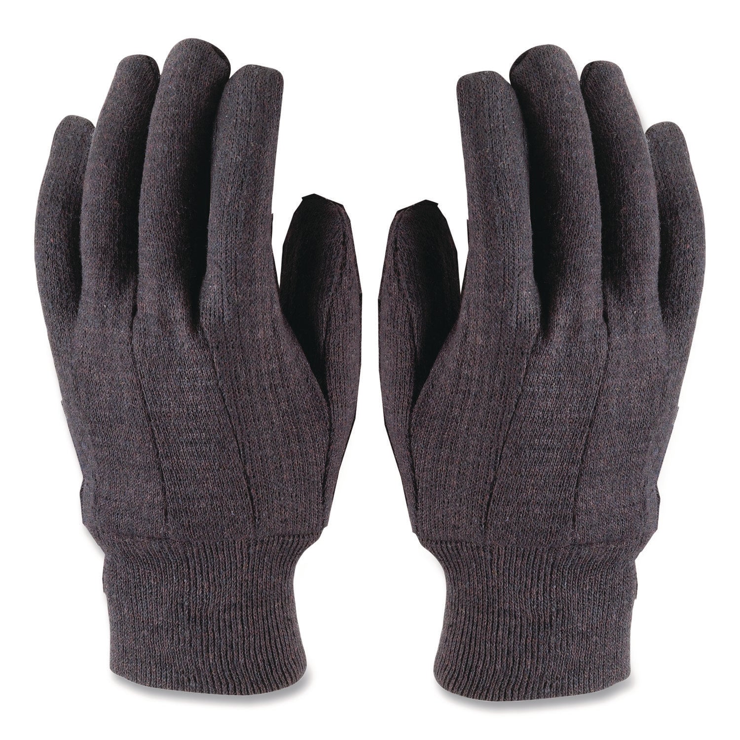 Polyester/Cotton Jersey Gloves, Men's, Brown, 12 Pairs