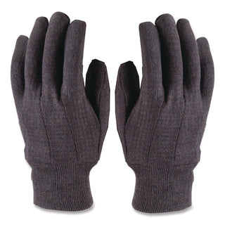 Polyester/Cotton Jersey Gloves, Men's, Brown, 12 Pairs