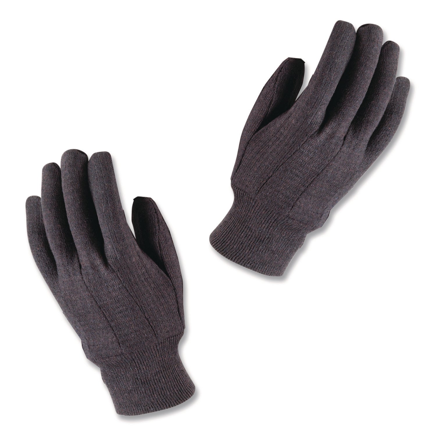 Polyester/Cotton Jersey Gloves, Men's, Brown, 12 Pairs