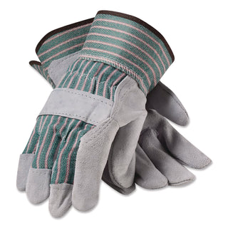 Bronze Series Leather/Fabric Work Gloves, Small (Size 7), Gray/Green, 12 Pairs