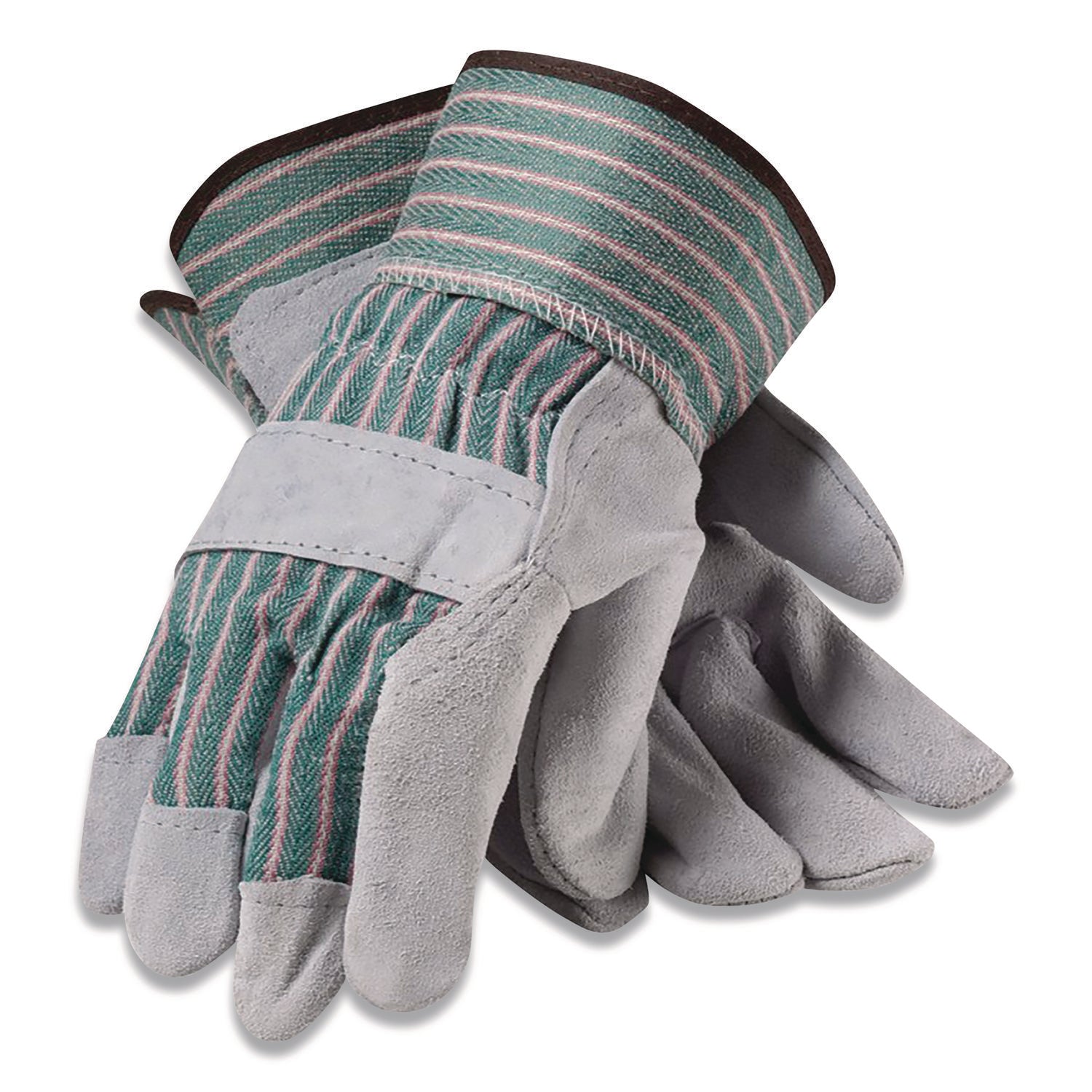 Bronze Series Leather/Fabric Work Gloves, X-Large (Size 10), Gray/Green, 12 Pairs