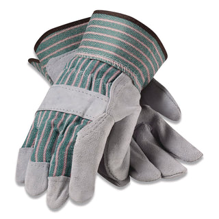 Bronze Series Leather/Fabric Work Gloves, X-Large (Size 10), Gray/Green, 12 Pairs