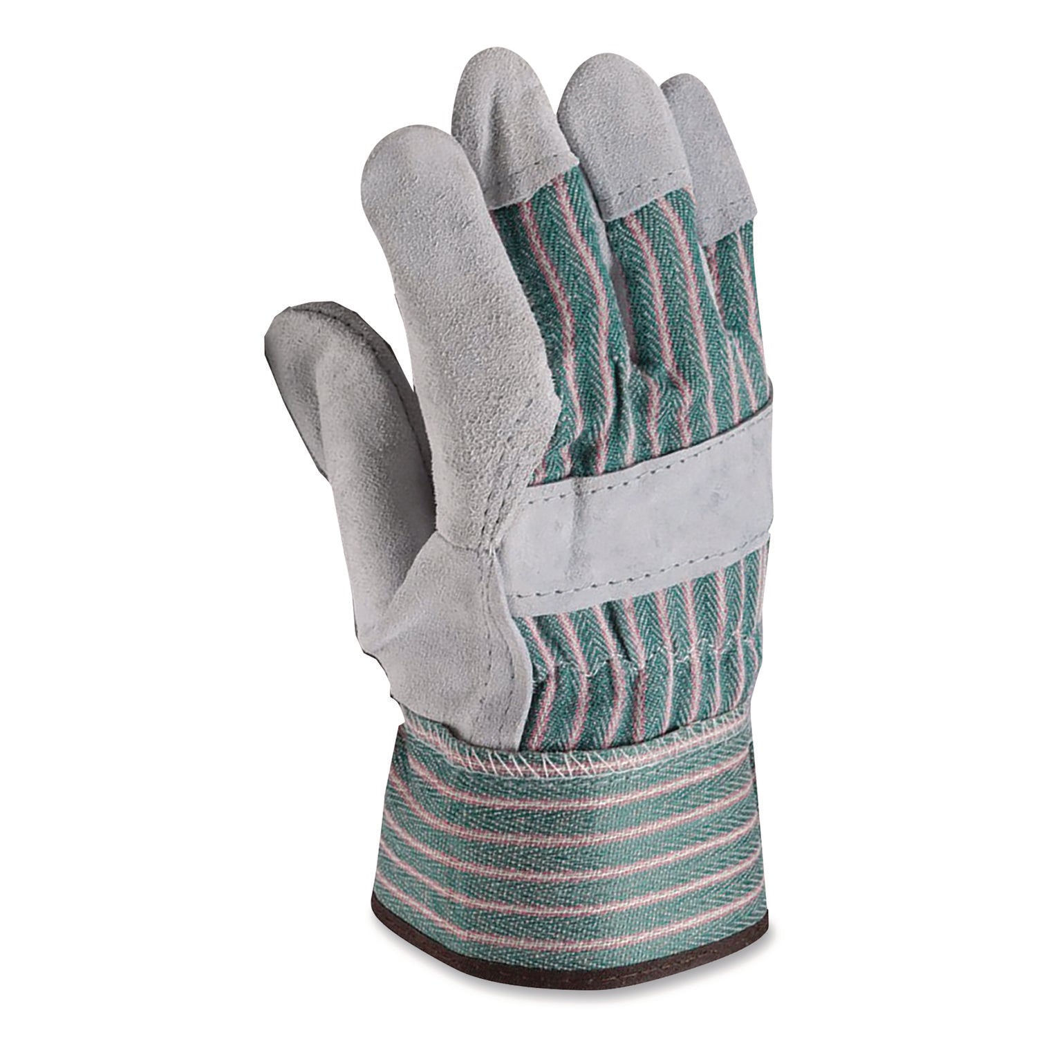 Bronze Series Leather/Fabric Work Gloves, X-Large (Size 10), Gray/Green, 12 Pairs