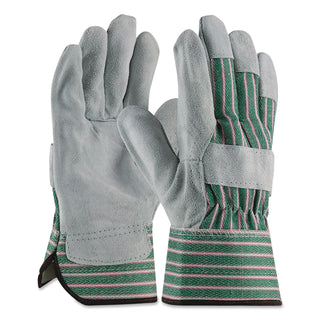 Bronze Series Leather/Fabric Work Gloves, X-Large (Size 10), Gray/Green, 12 Pairs