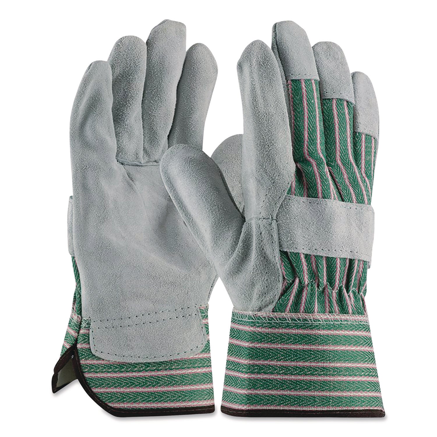 Bronze Series Leather/Fabric Work Gloves, X-Large (Size 10), Gray/Green, 12 Pairs
