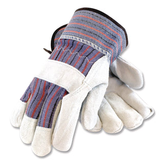 Shoulder Split Cowhide Leather Palm Gloves, B/C Grade, Large, Blue/Gray, 12 Pairs