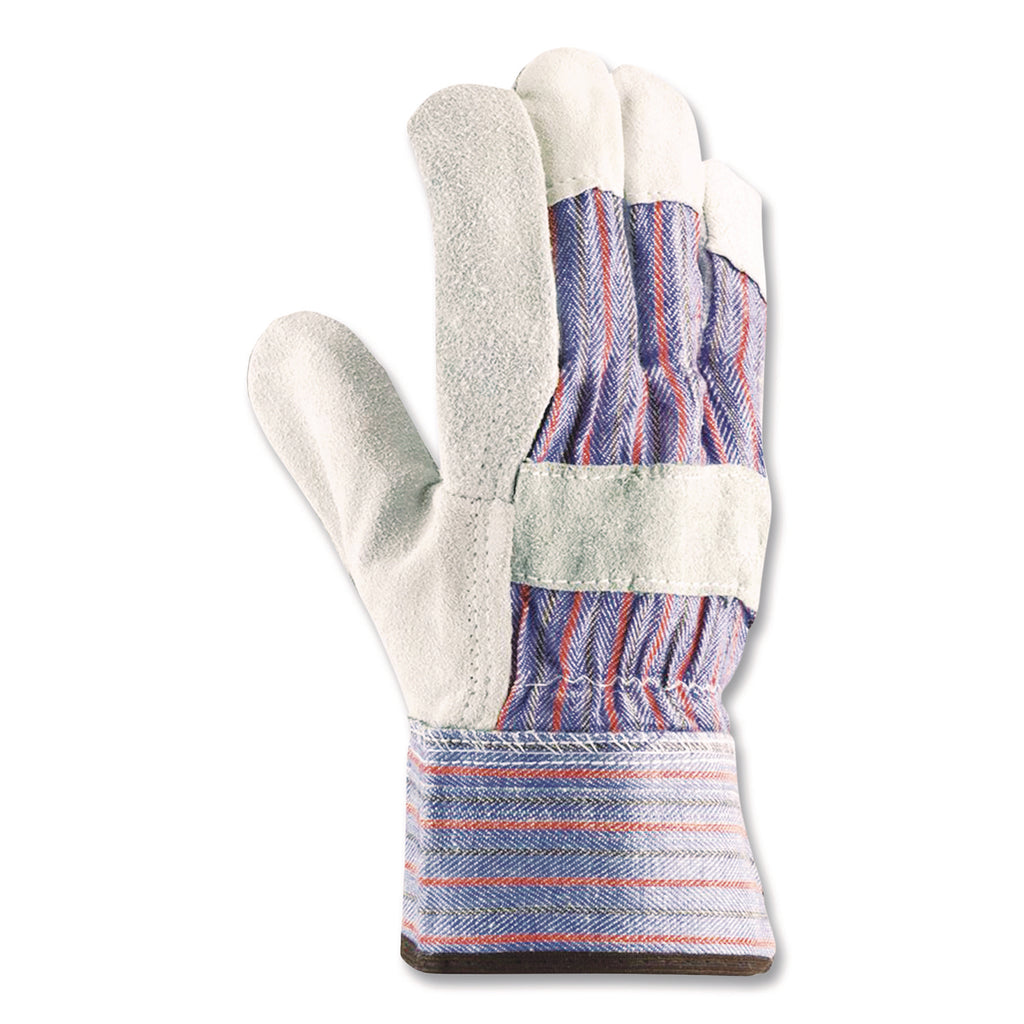 Shoulder Split Cowhide Leather Palm Gloves, B/C Grade, Medium, Blue/Gray, 12 Pairs