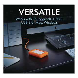 Rugged Portable External Hard Drive, 2 TB, USB-C, Orange/Silver