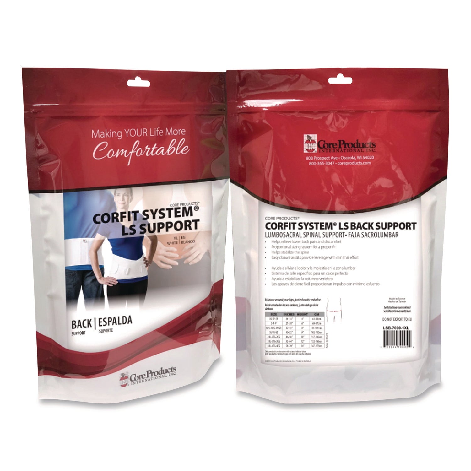 CorFit System Lumbosacral Spinal Back Support, X-Large, 40" to 52" Waist, White