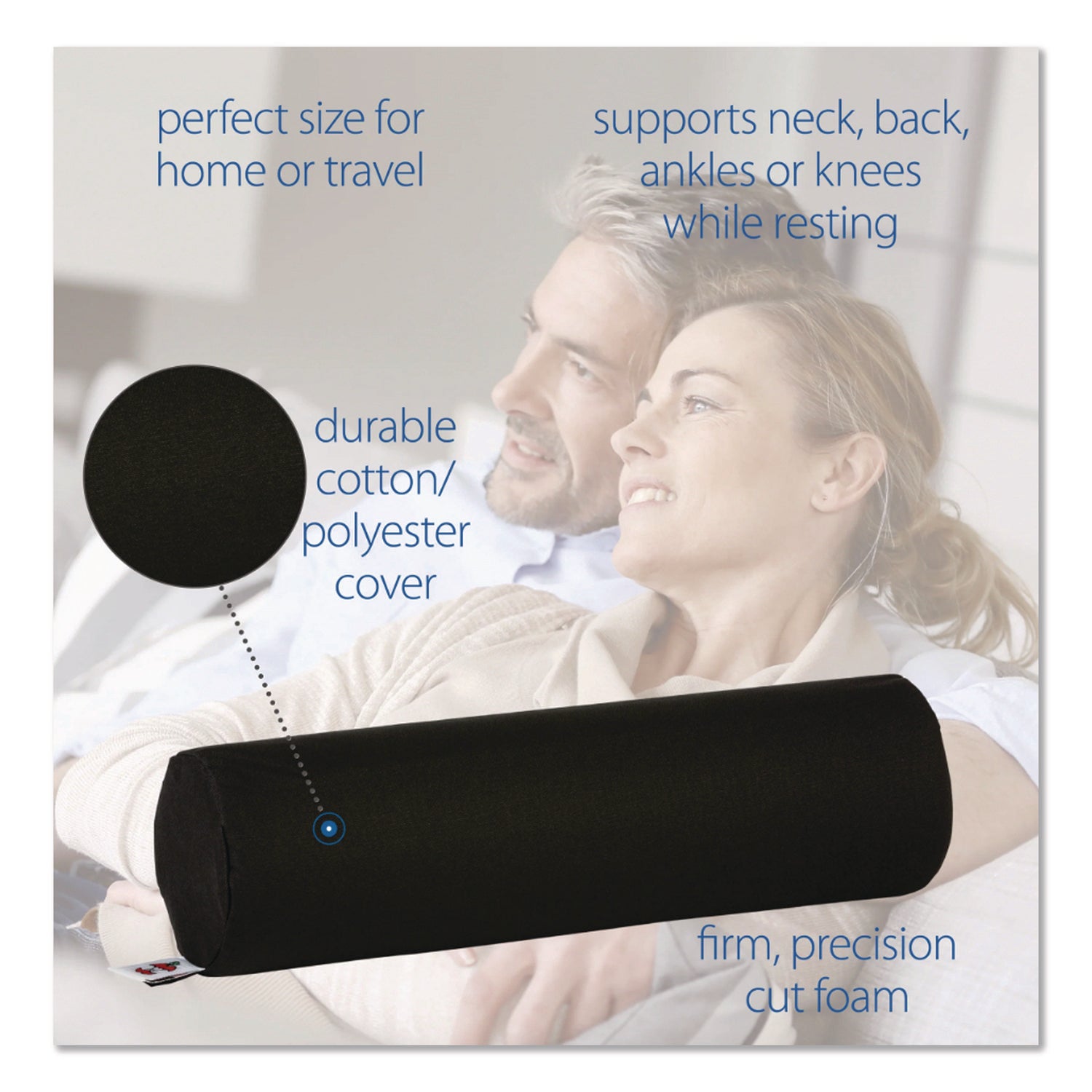 Foam Roll Positioning Pillow, Standard, 13.5 x 3.75, Black